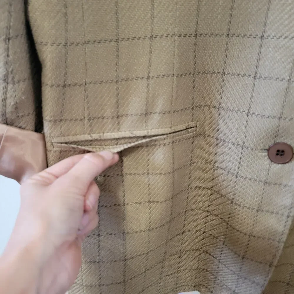 Old Money Vintage Oversized Jacket Blazer Suit Coat Checkered Pattern Women's 14